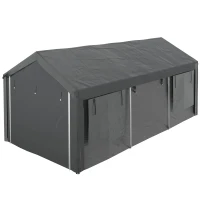 Outsunny Gazebo per Auto e Feste con Altezza Regolabile, 4 Porte e 4 Finestre, 6x3m Grigio Scuro(m-10)