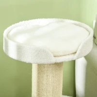 PawHut 2 Tier Sisal Sherpa Cat Tree with Basket Cushion Sisal Post Cream White(m-9)