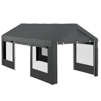 Outsunny Gazebo per Auto e Feste con Altezza Regolabile, 4 Porte e 4 Finestre, 6x3m Grigio Scuro(m-1)