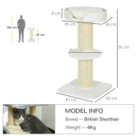 PawHut 2 Tier Sisal Sherpa Cat Tree with Basket Cushion Sisal Post Cream White(m-3)