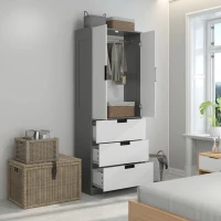 HOMCOM 2 Door Wardrobe, Modern Wardrobe with 3 Drawers and Hanging Rod for Bedroom, Grey(m-2)
