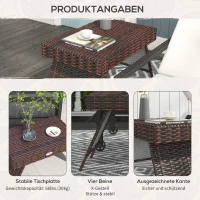 Outsunny Gartentafel Buitenkoffietafel Buitenbijzettafel, PE-rattan, weerbestendig, 60 cm x 41 cm x 41 cm, Bruin(m-7)