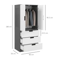 HOMCOM 2 Door Wardrobe, Modern Wardrobe with 3 Drawers and Hanging Rod for Bedroom, Grey(m-3)
