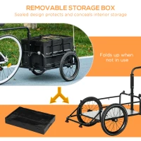 HOMCOM Steel Trailer for Bike, Bicycle Cargo Trailer with 65L Foldable Storage Box and Safe Reflectors, Max Load 40KG, Black(m-4)