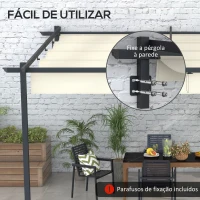 Outsunny Pérgola de Parede 4x3 m Pérgola de Jardim com Teto Retrátil de Poliéster e Estrutura de Aço Creme e Cinza Escuro(m-4)