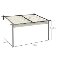 Outsunny Pérgola de Parede 4x3 m Pérgola de Jardim com Teto Retrátil de Poliéster e Estrutura de Aço Creme e Cinza Escuro(m-3)