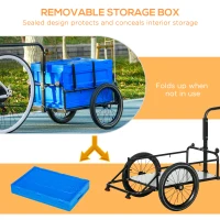 HOMCOM Steel Trailer for Bike, Bicycle Cargo Trailer with 65L Foldable Storage Box and Safe Reflectors, Max Load 40KG, Blue(m-4)