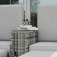 Outsunny Rattan Sun Lounger w/ Storage Tea Table & Footstools, Grey(m-9)