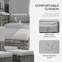 Outsunny Rattan Sun Lounger w/ Storage Tea Table & Footstools, Grey(m-5)