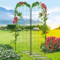 Outsunny Metal Trellis Set of 2, Garden Trellis for Climbing Plants Support Frames, Floral Design(m-2)