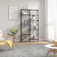 HOMCOM Biblioteca cu 6 Rafturi Lemn Cadru din Metal Negru Maro(m-7)
