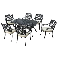 Outsunny 7 Pieces Aluminium Patio Dining Set with Umbrella Hole Black(m-1)