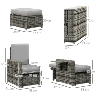 Outsunny Rattan Sun Lounger w/ Storage Tea Table & Footstools, Grey(m-3)