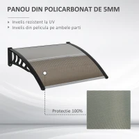 Outsunny Copertina de Exterior din Policarbonat pentru Usi si Ferestre cu Kit de Montare 100x100x26cm - Maro(m-4)
