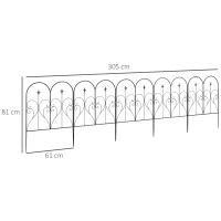 Outsunny Set of Five Decorative Heart Metal Fence Panels - Black(m-3)