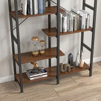 HOMCOM Biblioteca cu 6 Rafturi Lemn Cadru din Metal Negru Maro(m-8)