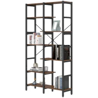 HOMCOM Biblioteca cu 6 Rafturi Lemn Cadru din Metal Negru Maro(m-12)