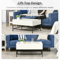 HOMCOM Modern Lifting Coffee Table with Hidden Compartment, Storage Coffee Table for Living Room, Faux Marble White(m-4)