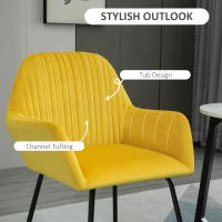 HOMCOM Velvet-Feel Plisse Back Accent Chair - Yellow(m-4)