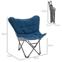 Outsunny Campingstoel, opvouwbaar, lichtgewicht, stalen frame, antislip voeten, blauw, 88 x 74 x 84 cm(m-3)
