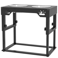 PawHut Portaciotole per Cani 44x27x51 cm a 7 Altezze Regolabili con 2 Ciotole Rialzate Ø19x6 cm, in Acciaio Nero(m-1)