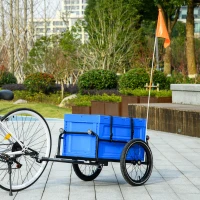 HOMCOM 65L Steel Frame Bike Trailer Storage Box - Blue(m-10)