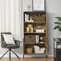 HOMCOM Biblioteca Design Industrial cu 3 Etajere si Dulapior din Lemn si Metal(m-10)