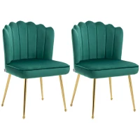 HOMCOM Shell Dining Chairs Set of 2, Upholstered Kitchen Chairs with Gold Metal Legs and Backrest, Velvet Fabric Lounge Leisure Chairs for Living Room, Reception Room, Green(m-11)