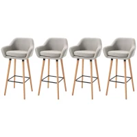 HOMCOM 4er-Set Barhocker, inkl. Fußstütze, Massivholz, 55 cm x 48c m x 100 cm,  Beige + Natur(m-1)