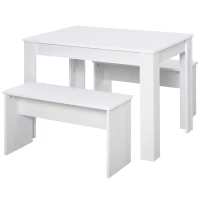HOMCOM Set de luat masa Masuta cu 2 Banci in Stil Modern Alb 110 x 70 x 75cm(m-12)