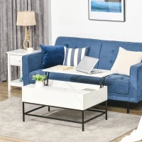 HOMCOM Modern Lifting Coffee Table with Hidden Compartment, Storage Coffee Table for Living Room, Faux Marble White(m-10)