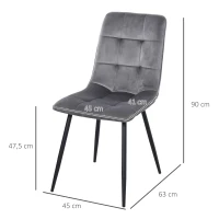 HOMCOM 4er-Set Esszimmerstuhl Polsterstuhl Küchenstuhl mit Samt-Optik Esstisch Samt Metall Grau+Schwarz 45 x 63 x 90 cm(m-3)