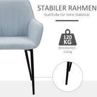 HOMCOM 6er Set Esszimmerstühle Essstühle Polsterstuhl mit atmungsaktivem Leinenbezug Wohnzimmerstuhl Sessel Küchenstuhl mit Rückenlehne Armlehne Leinen Blau 59,5 x 56,5 x 81 cm(m-4)