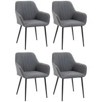 HOMCOM Set van 4 Eetkamerstoelen, Stoelen met Gestoffeerde Zitplaats, Rugleuning en Armleuningen, Linnen, Donkergrijs, 59,5 x 56,5 x 81 cm(m-9)