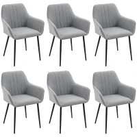 HOMCOM 6er Set Esszimmerstühle Essstühle Polsterstuhl mit atmungsaktivem Leinenbezug Wohnzimmerstuhl Sessel Küchenstuhl mit Rückenlehne Armlehne Leinen Hellgrau 59,5 x 56,5 x 81 cm(m-1)