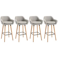 HOMCOM 4er-Set Barhocker, inkl. Fußstütze, Massivholz, 55 cm x 48c m x 100 cm,  Beige + Natur(m-10)