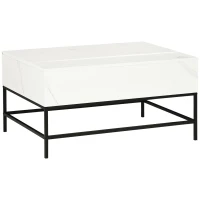 HOMCOM Modern Lifting Coffee Table with Hidden Compartment, Storage Coffee Table for Living Room, Faux Marble White(m-1)