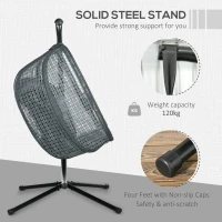 Outsunny Outdoor Swing Chair with Thick Padded Cushion, Patio Hanging Chair with Metal Stand, Egg Chair with Foldable Basket, Cup Holder, for Indoor and Outdoor, Dark Grey(m-4)