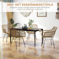 HOMCOM 4-Set Stühle im Boho-Stil, Küchenstühle, PE-Rattan, 56 x 60 x 79 cm, Natur + Schwarz(m-4)