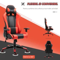 HOMCOM Fotoliu de Birou Gaming Rotativ Reclinabil in Piele Sintetica, Negru-Rosu(m-8)