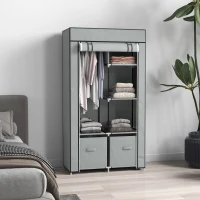 HOMCOM Kledingkast Stoffen Kast 1 Kledingstang, 2 Laden, 83 x 42,5 x 162,5 cm, Grijs(m-6)