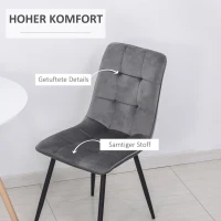HOMCOM 4er-Set Esszimmerstuhl Polsterstuhl Küchenstuhl mit Samt-Optik Esstisch Samt Metall Grau+Schwarz 45 x 63 x 90 cm(m-5)