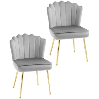 HOMCOM Shell Dining Chairs Set of 2, Upholstered Kitchen Chairs with Gold Metal Legs and Backrest, Velvet Fabric Lounge Leisure Chairs for Living Room, Reception Room, Grey(m-1)