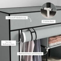 HOMCOM Kledingkast Stoffen Kast 1 Kledingstang, 2 Laden, 83 x 42,5 x 162,5 cm, Grijs(m-5)