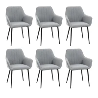 HOMCOM 6er Set Esszimmerstühle Essstühle Polsterstuhl mit atmungsaktivem Leinenbezug Wohnzimmerstuhl Sessel Küchenstuhl mit Rückenlehne Armlehne Leinen Hellgrau 59,5 x 56,5 x 81 cm(m-10)