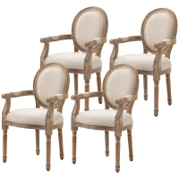 HOMCOM Keukenstoel in Antiek Design, Ademende Bekleding, Linnen Look, Massief Houten Frame, 56 x 54 x 96cm, Crèmewit(m-1)