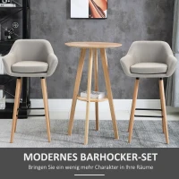 HOMCOM 4er-Set Barhocker, inkl. Fußstütze, Massivholz, 55 cm x 48c m x 100 cm,  Beige + Natur(m-4)