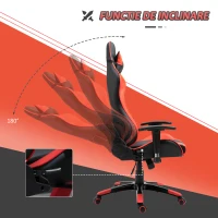 HOMCOM Fotoliu de Birou Gaming Rotativ Reclinabil in Piele Sintetica, Negru-Rosu(m-6)
