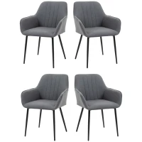 HOMCOM Set van 4 Eetkamerstoelen, Stoelen met Gestoffeerde Zitplaats, Rugleuning en Armleuningen, Linnen, Donkergrijs, 59,5 x 56,5 x 81 cm(m-1)