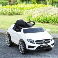 HOMCOM Mașină Electrică pentru Copii, Mercedes GLA Electric pentru Copii 3+ ani, cu Telecomandă, Faruri și Muzică, 100x58x46 cm, Alb(m-2)